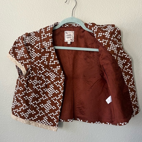 Vintage Nanette Lepore Brown White Atomic Embroidered Retro Jacket Women Size 6 - Picture 3 of 16